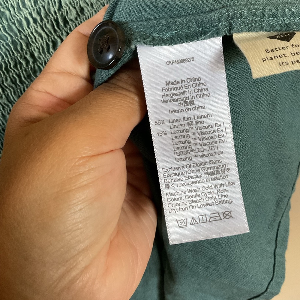 Madewell Linen Blend Smocked Peplum Blouse Teal Size Large - Picture 5 of 8